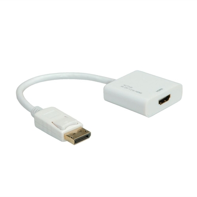 Adaptér DisplayPort/HDMI M/F, 4K@30Hz (DP 1.2a, HDMI 1.4), aktívny, 15cm, biely