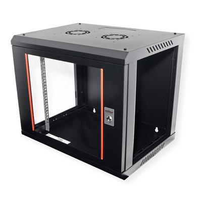 19" Rack na stenu 9U, čierny, 512x600x450mm (HxWxD), odnímateľné bočnice