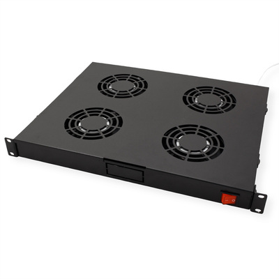 19" Ventilačná jednotka, 4 vetráky, 1U, s termostatom, čierna