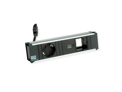 CONI modul, 1xSCHUKO zásuvka 230V, 1xUSB C 30W, 1xCustom, 0.2m kábel 1.5mm², GST18, hliník/čierny