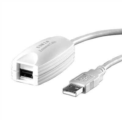 Kábel USB 2.0 A-A M/F 5m, High Speed, predlžovací, biely, aktívny