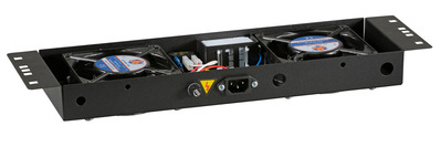 19" Ventilačná jednotka, stropná, 2 vetráky, 1U, termostat, čierna, RAL9005