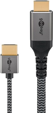 Kábel HDMI M/M 0.5m, Ultra High Speed+Eth, 8K@60Hz, HDMI 2.1, 48G, G pozl. kon., čierny/sivý, Slim