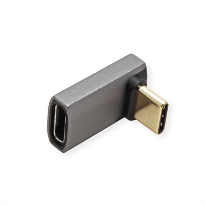 Adaptér USB 4 Gen 3x2, Typ C, C-C M/F, 40Gbps, zahnutý dole/hore 90°, PD 240W, sivý/čierny