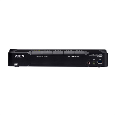 KVM switch/prepínač 4PC, DisplayPort, USB 3.0, Hub, Audio, DUAL VIEW, 8K@60Hz