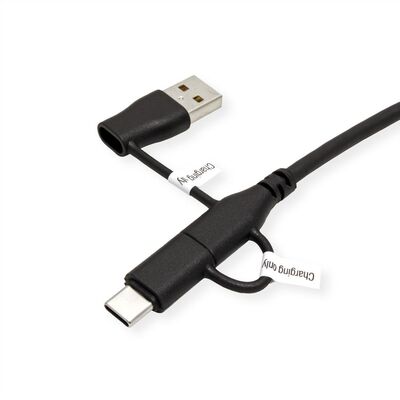 Kábel USB 2.0 Typ C CM/CM + Redukcia na USB 3.1 Typ C(datablock) a USB A, 1m, High Speed, čierny