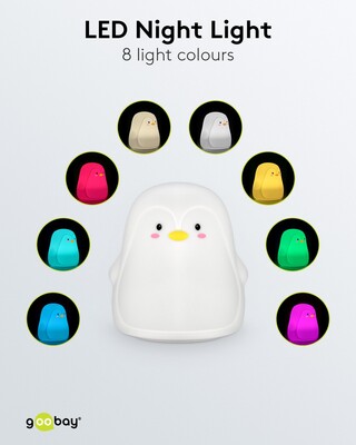 Nočná LED lampa "Tučniak", rôzne režimy svietenia, RGB farby, nabíjacia (USB C)