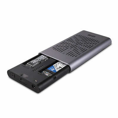 Externý box / Adaptér USB 3.1 Typ C na 2x NVMe M.2 SSD HDD (B+M-key), Klonovanie,10Gbps, strieborný