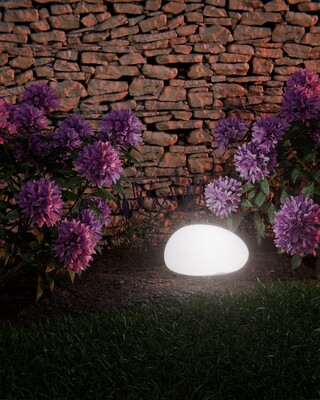 LED svietidlo solárne záhradné v tvare kameňa,  IP44 vonkajšie, RGBW, 24cm, 2 ks/bal