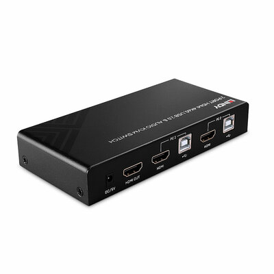 KVM prepínač/switch pre 2 zariadenia, HDMI 4K@60Hz, USB 2.0, USB hub, Audio, čierny