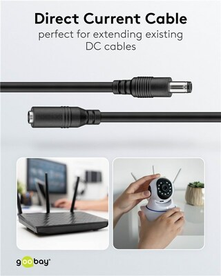 Kábel predlžovací DC 5.5mm / 2.1mm, AWG20, 1.5m, čierny