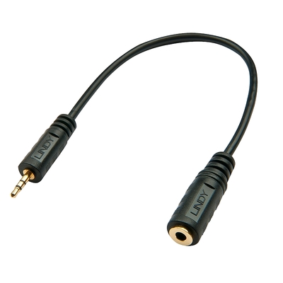 Kábel 2,5mm/3,5mmM/F, stereo, 0.2m, čierny, CCS, pozl. kon