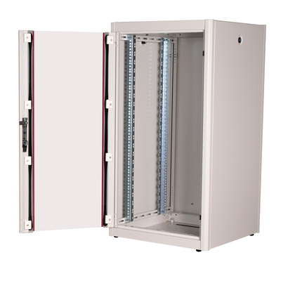 19" Rack na podlahu 22U, 1125x600x600mm (HxWxD), BASIC, sklenené dvere, sivý