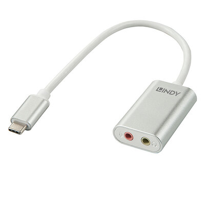 Adaptér USB 3.1 Typ C na 2x3.5mm audio jack, Slúchadla + Mikrofón, 17cm, sivý/biely