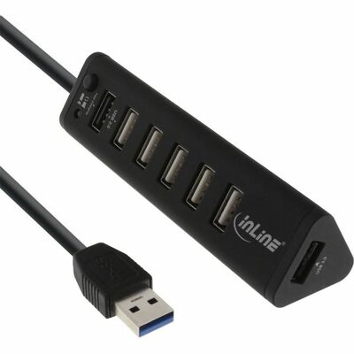 Hub USB 3.0, 7 port, 1xUSB A (power), 5x USB 2.0 A (data), 1x USB 3.0 A, 50cm, čierny