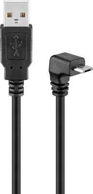 Kábel USB 2.0 A-MICRO-B M/M 1.8m, High Speed, čierny, zahnutý dole 90°
