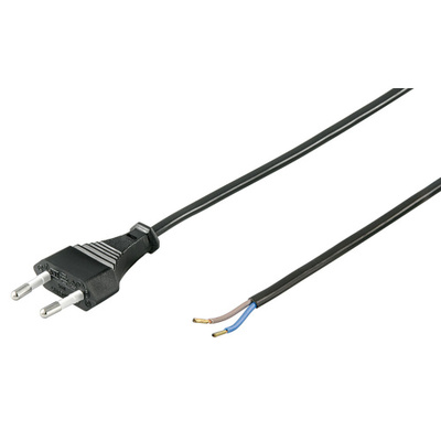 Kábel sieťový 230V, 2pin vidlica (CEE7/16) priama - dutinky, 1.5m, 0.75mm², 2.5A, surový, čierny