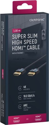 Kábel HDMI M/M 1m, High Speed+Eth, 4K@60Hz, HDMI 2.0, 18G, pozl. konektor, modrý, Slim, C