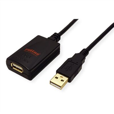 Kábel USB 2.0 A-A M/F 5m, High Speed, predlžovací, čierny, aktívny