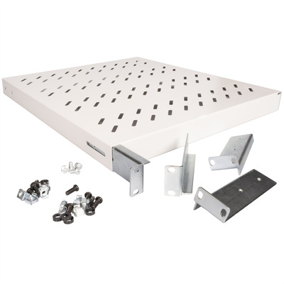 19" Polica 500mm, max. 50kg, 1U, sada skrutiek a podložiek v balení, sivá