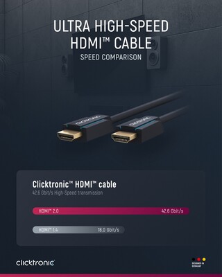 Kábel HDMI M/M 1m, Ultra High Speed+Eth, 8K@60Hz, HDMI 2.1, pozl. konektor, modrý, ClickTronic