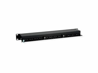 19" Patch panel 24port cat.5e, tienený s uzemnením, celokovový, 1U, čierny