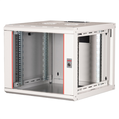 19" Rack na stenu 9U, sivý, 505x600x600 mm (HxWxD), RAL7035, PRO, odnímateľné bočnice