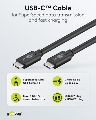 Kábel USB 3.2 Gen 1, Typ C CM/CM 1m, 5Gbps, PD 60w 20V3A, čierny