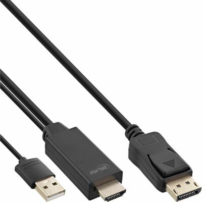 Kábel HDMI na DisplayPort M/M 5m, jednosmerný, 4K@30Hz, 10.2Gbit/s, USB napájanie, čierny, Aktívny
