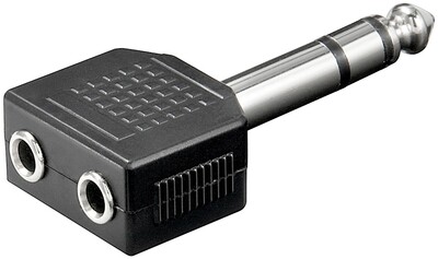 Adaptér 6.35mm stereo/2x3.5mm stereo M/F, čierny, 10ks/bal