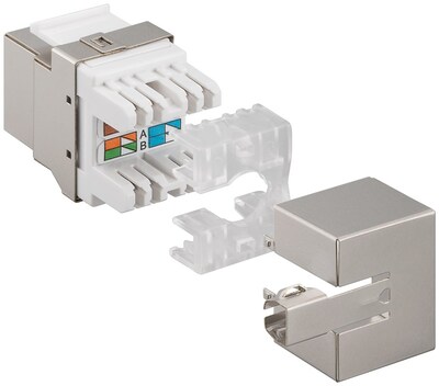 Konektor Keystone cat.6, tienený, strieborný, beznástrojový (toolless) zahnutý 90°