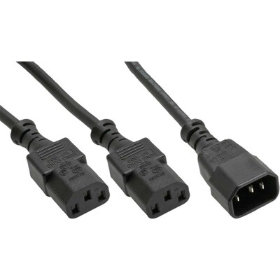 Kábel sieťový 230V predlžovací, 2xC13 - C14, 3m (1.5m, 1.00mm² + 2x1.5m, 0.75mm²), Y-Kábel, čierny