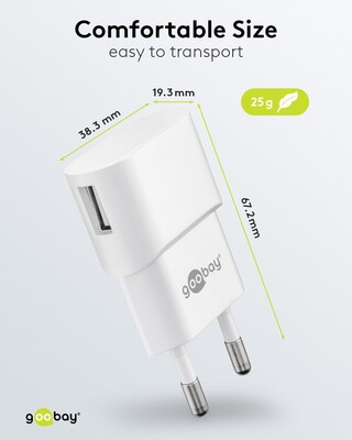 Nabíjačka USB 230V 1port, 1xUSB A, 1A, 5W, biela