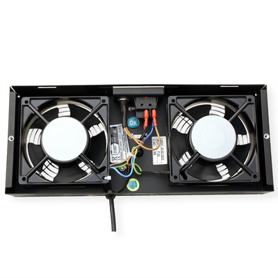 19" Ventilačná jednotka, 2 vetráky, s termostatom, pre nástennú skrinku, čierna