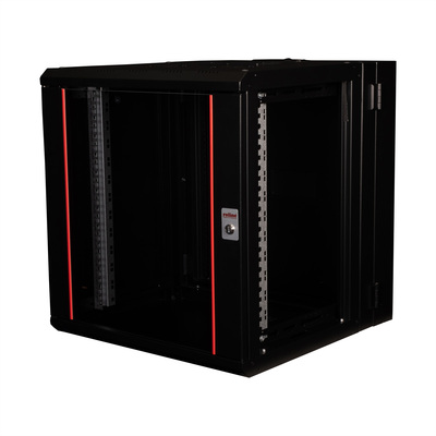 19" Rack na stenu 12U, čierny, 640x600x600mm (HxWxD), RAL9005, PRO, otočný (2-dielny)