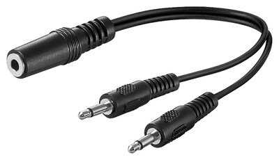 Kábel 3.5mm/2x 3.5mm mono F/M 0.2m, čierny