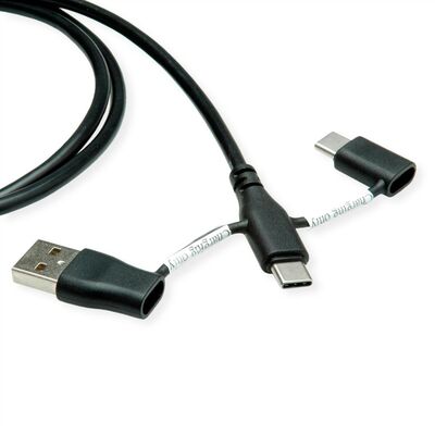 Kábel USB 2.0 Typ C CM/CM + Redukcia na USB 3.1 Typ C(datablock) a USB A, 1m, High Speed, čierny