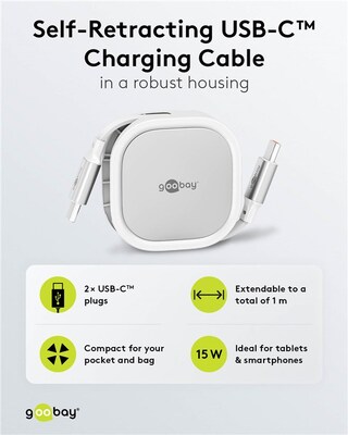 Kábel USB 2.0 Typ C CM/CM 1m, High Speed, Power Delivery 15w 5V3A, biely/sivý, samonavíjací