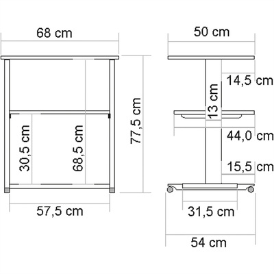 Stolík na kolieskach pod tlačiareň veľký, max 30kg, 77.5x68x50cm (HxWxD), sivý