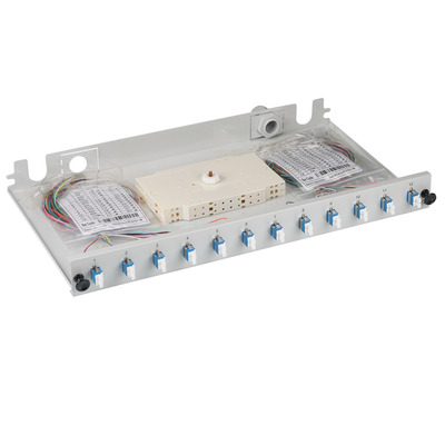 Patchpanel optický kompletný (pigtails + holders), výsuvný, 24 x LC Duplex, OS2, vaňa, sivý