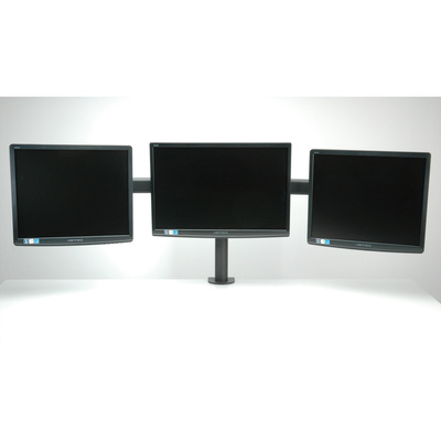Držiak pre 3x monitor na stôl, úchyt o dosku, max 8kg, rameno 645mm, VESA 75/100, čierny