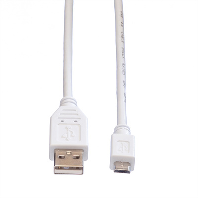 Kábel USB 2.0 A-MICRO-B M/M 0.15m, High Speed, biely