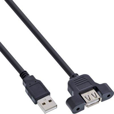 Kábel USB 2.0 A-A M/F 0.6m, High Speed, čierny, predlžovací, s panelovým konektor
