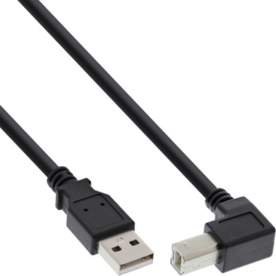 Kábel USB 2.0 A-B M/M 1m, High Speed, čierny, zahnutý 90°