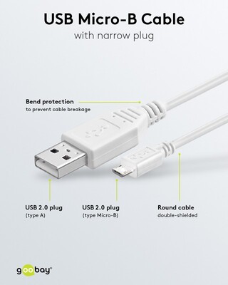 Kábel USB 2.0 A-MICRO-B M/M 0.6m, High Speed, biely