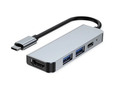 Dokovacia Stanica USB Typ C, HDMI,USB-A 3.2, USB-A 2.0, PD 100W, 4K@30Hz, 0.1m, čierna/sivá