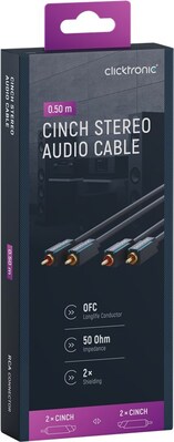 Kábel Cinch 2x audio M/M 0.5m, modrý, pozl. konektor, ClickTronic