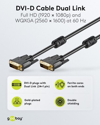 Kábel DVI-D M/M 1.8m, Dual-Link, 3840x2160@30Hz, HQ s ferrit., čierny, G pozl. Konektor