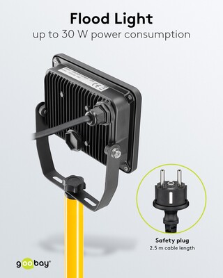 Prenosný LED reflektor s držiakom/stojanom, IP65, 30W studená biela, výška 73-163cm, 2.5m kábel