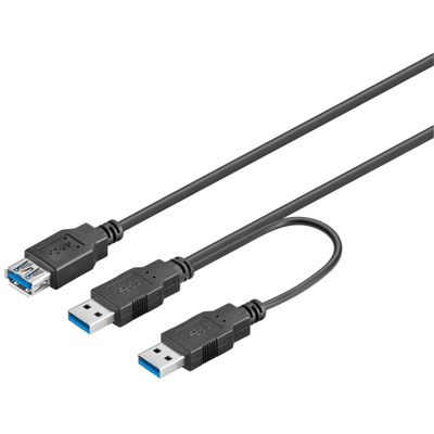 Kábel USB 3.0 Y 2xA/A M/F 0.3m, Super Speed, čierny, Extra napájanie